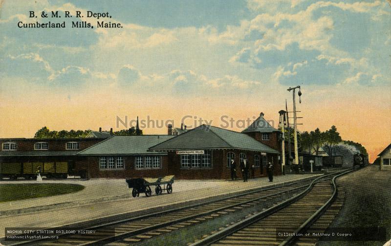 Postcard: Boston & Maine Railroad Depot, Cumberland Mills, Maine